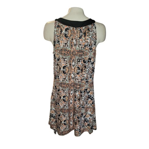 Sleeveless Cutout Boho Print Dress Mlle‎ Gabrielle M Black/Orange Beaded Keyhole - Picture 3 of 8